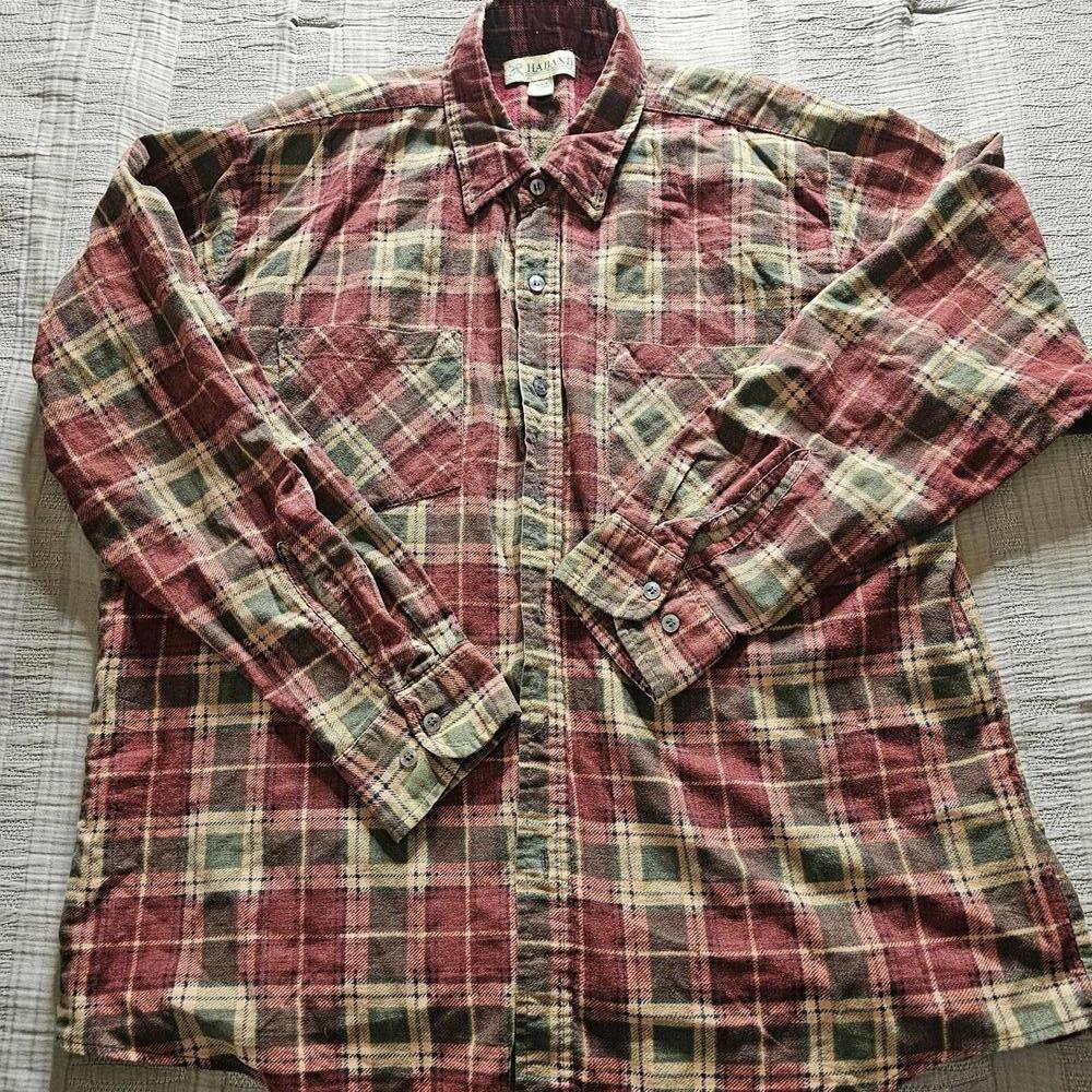 Haband Men's Large Plaid Flannel Shirt Made in Swaziland